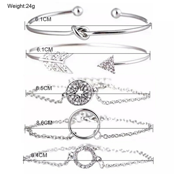 NEW | Arrow Compass 5 PC Silver Pave Bracelet Set - Picture 7 of 10